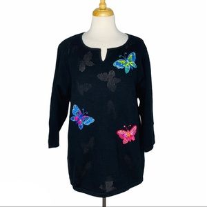 Marisa Christina Beaded Butterfly Black Top 0X